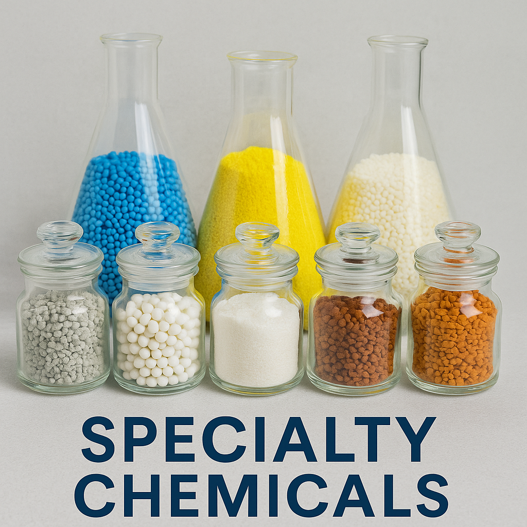 A lab with beakers and flasks of various colored chemicals